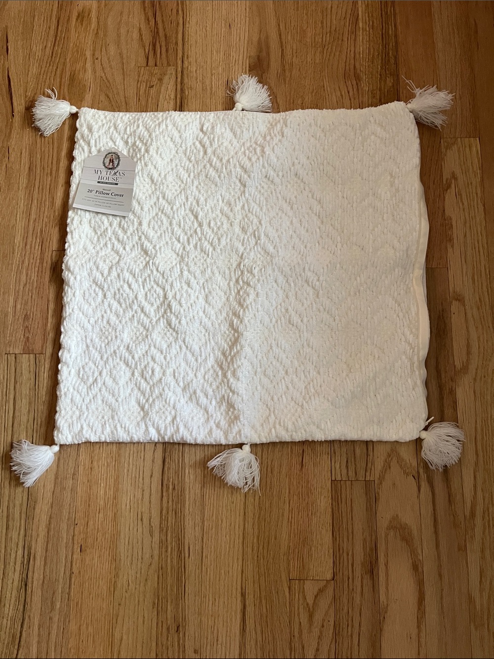 White Textured Tassel Pillow Cover